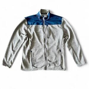 Gray and blue Orvis full zip fleece jacket with front zipper pockets Size Medium